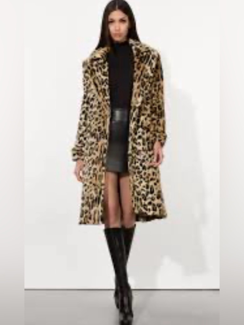 Leopard Print Faux Fur Long Trench Coat Jacket Animal Print - Picture 12 of 12